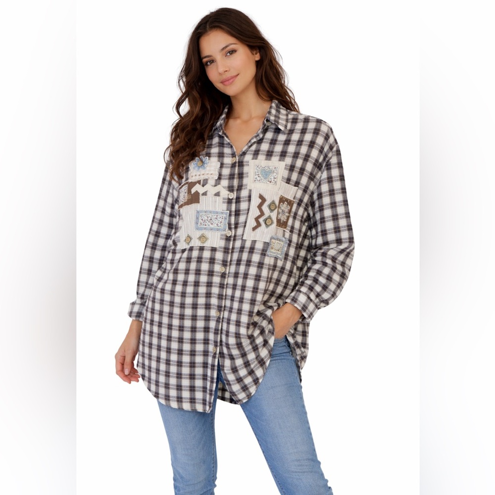Vintage Krazycat Patchwork Flannel Shirt Boho Cottagecore